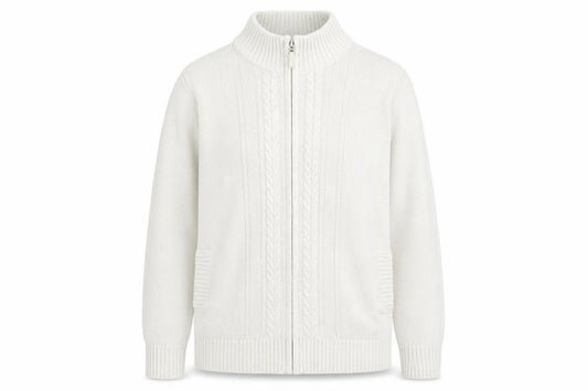 Front view of EWM women’s white jacket, size XL