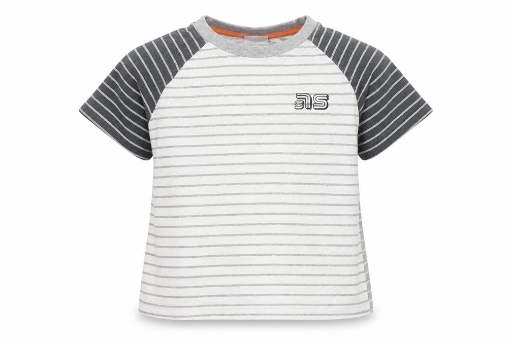 Front view of ETHAUSTIN boys’ grey striped basic t-shirt, size 3-4, years