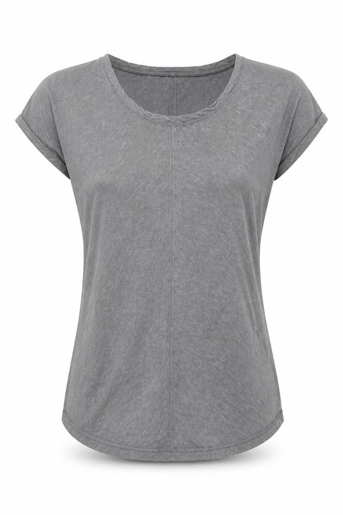 Front view of Mountain Warehouse women’s grey basic t-shirt, size UK 4