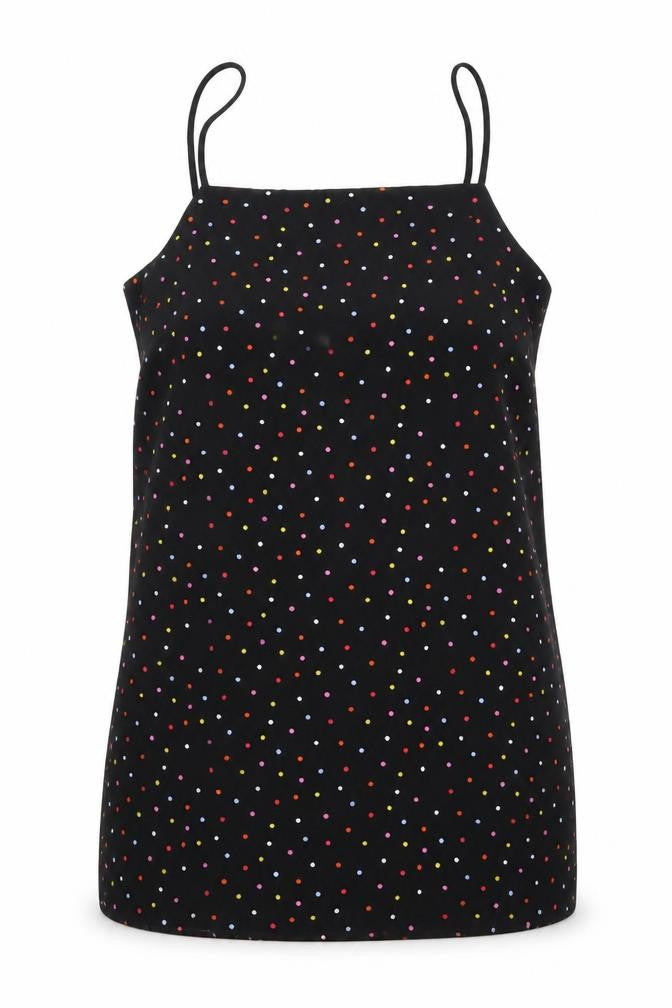 Front view of Topshop women’s black polka dot camisole blouse, size UK 6