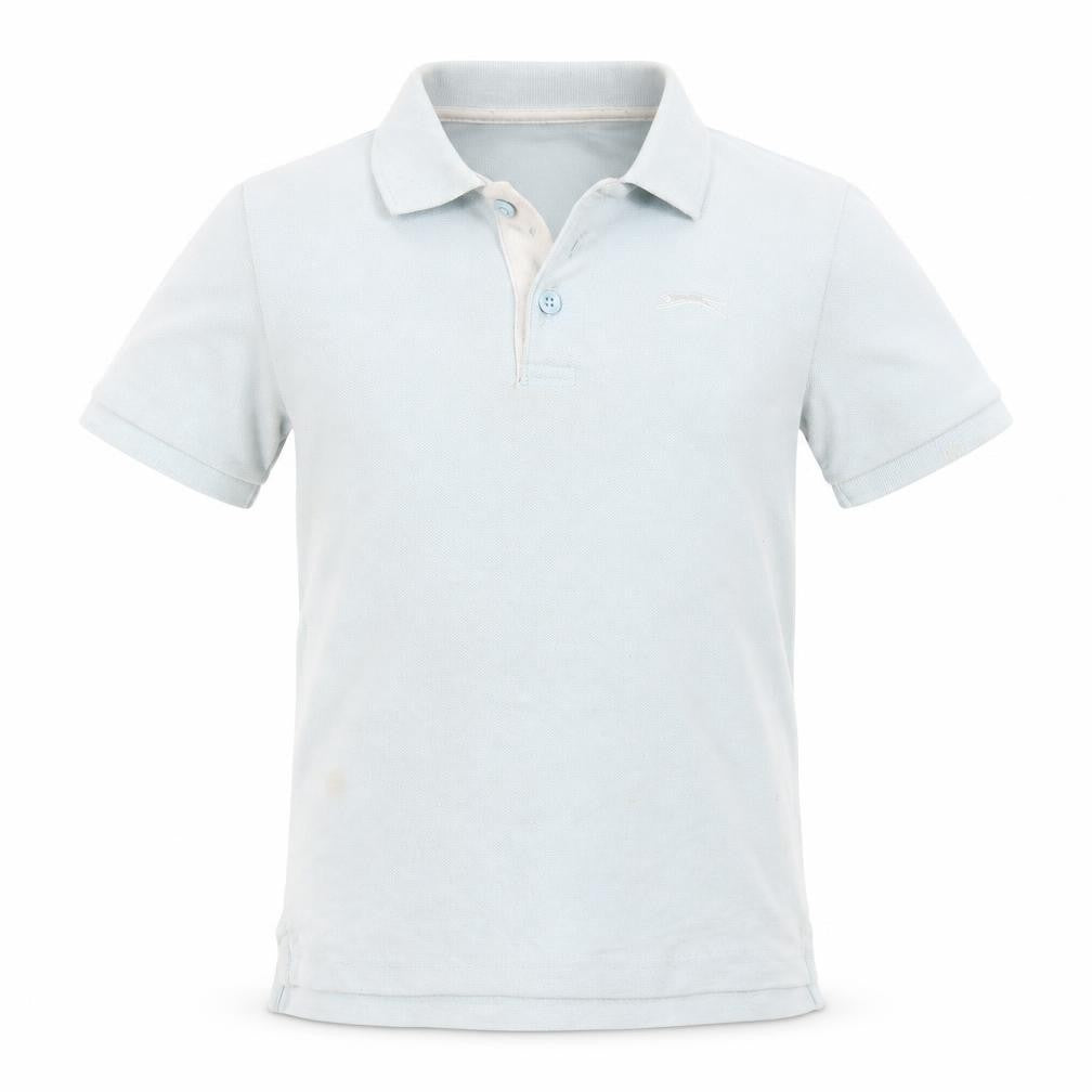 Front view of Slazenger boys’ blue basic polo, size 7, years