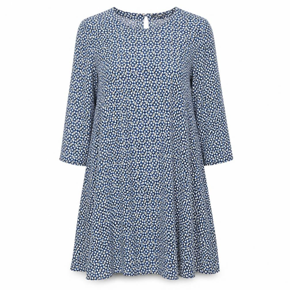 Front view of H&M women’s blue floral a-line, size UK 10