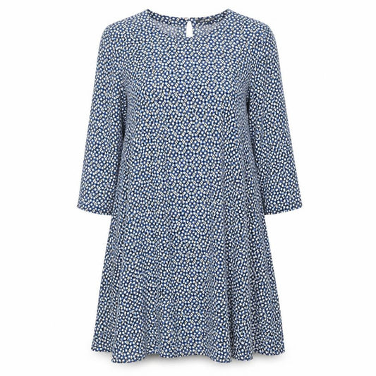 Front view of H&M women’s blue floral a-line, size UK 10