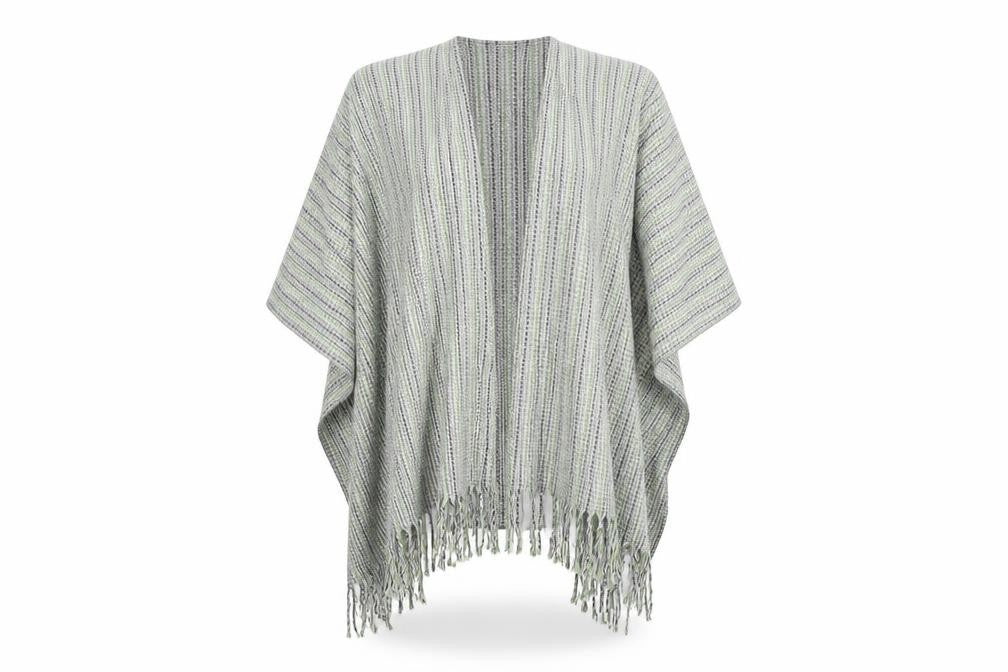 Front view of TCM women’s green striped knit jacket poncho one size