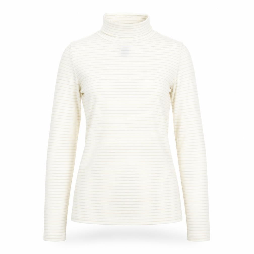 Front view of H&M women’s beige striped basic t-shirt, size S