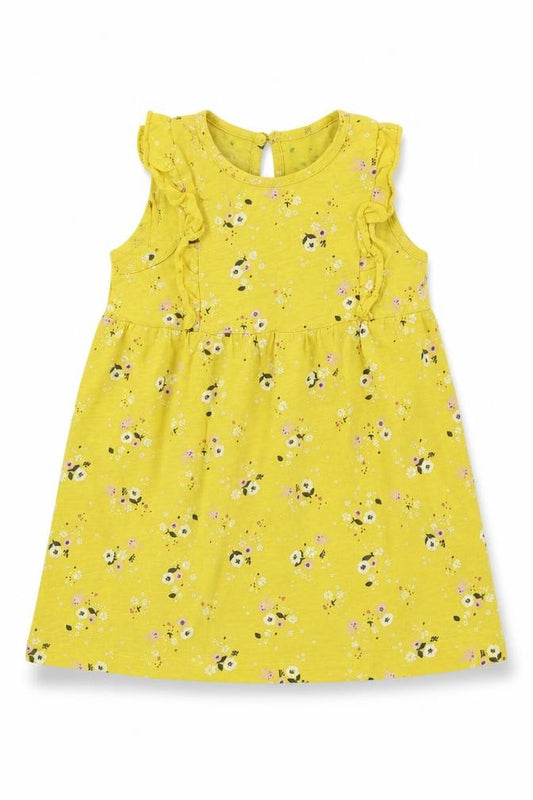 Front view of H&M girls’ yellow floral a-line, size 12-18, months