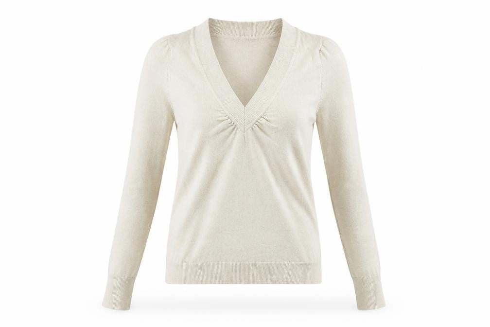 Front view of River Island women’s beige jumper, size UK 10