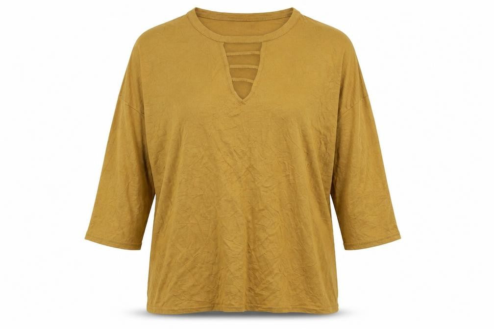 Front view of New Look women’s yellow basic blouse, size UK 12