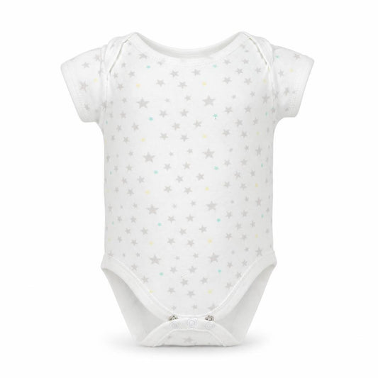 Front view of Early Days Baby White Babygrow One-Piece, size 3-6, Months - Star Pattern
