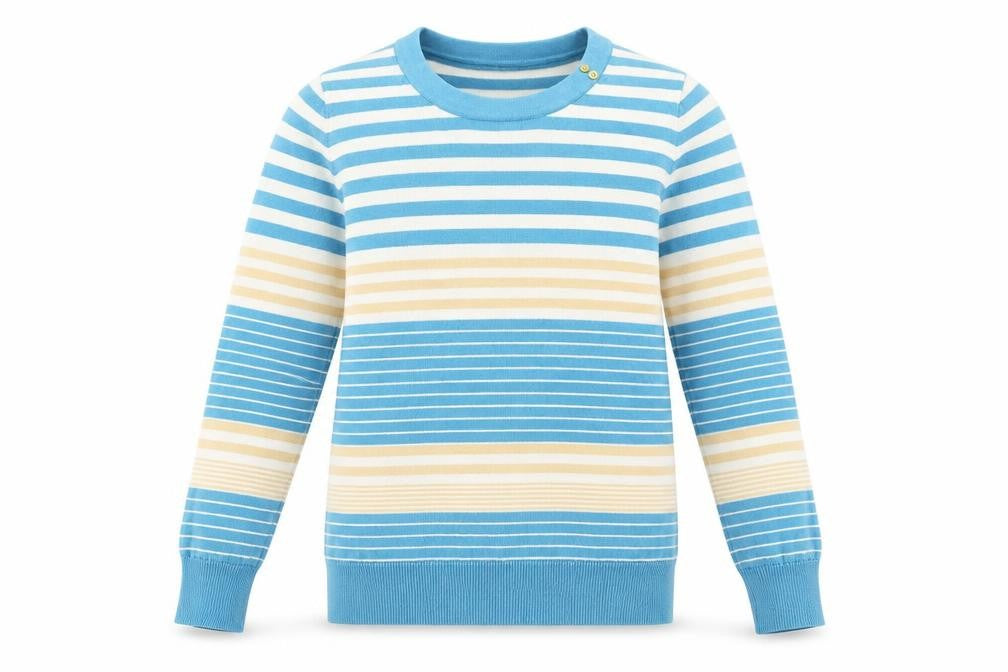 Front view of EWM women’s multicoloured striped jumper, size M