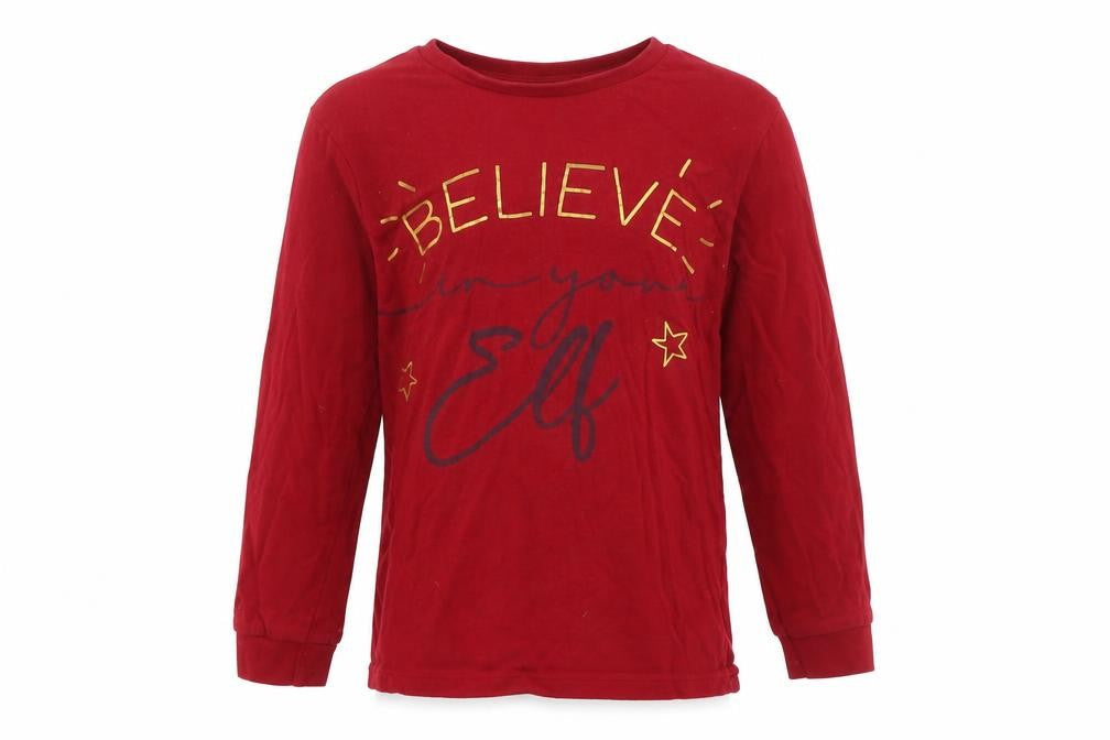 Front view of Nutmeg girls’ red solid top pyjama top, size 6-7, years