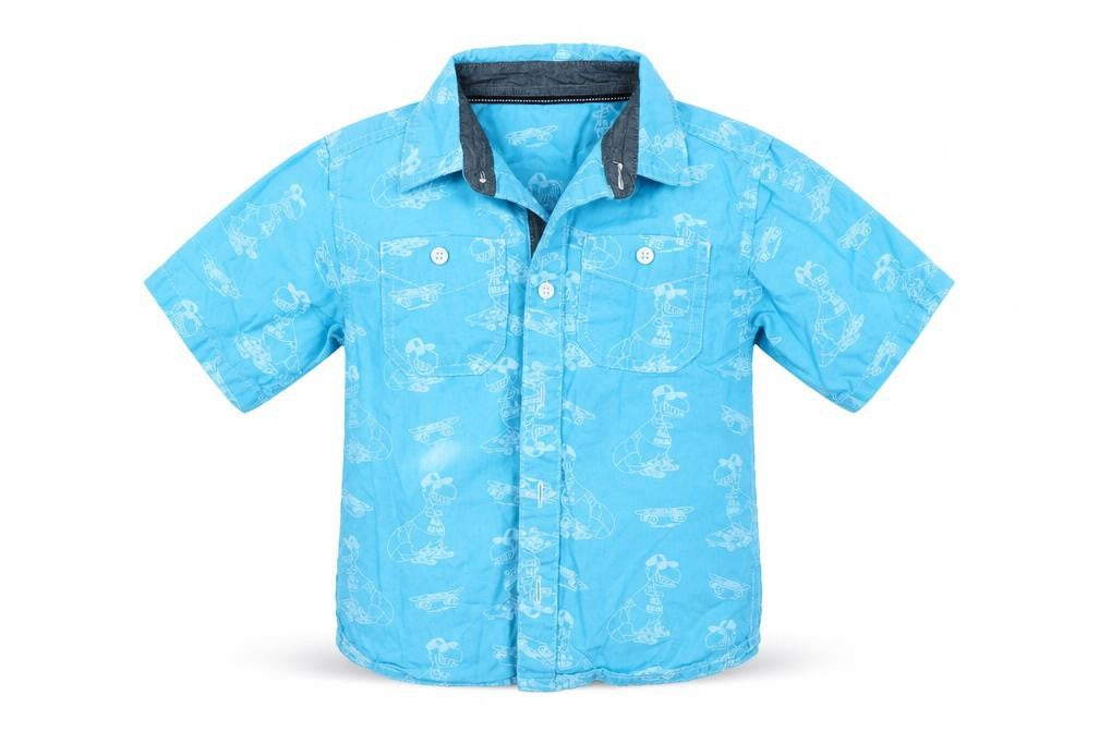 Front view of Urban Rascals boys’ blue basic button-up, size 4, years