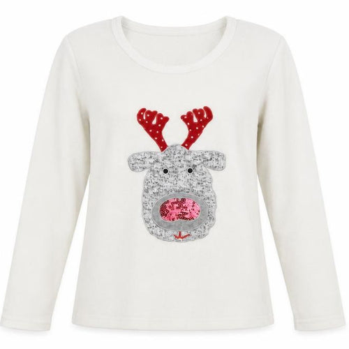 F&F Womens White Solid  Top Pyjama Top Size 8  - christmas reindeer rudolph