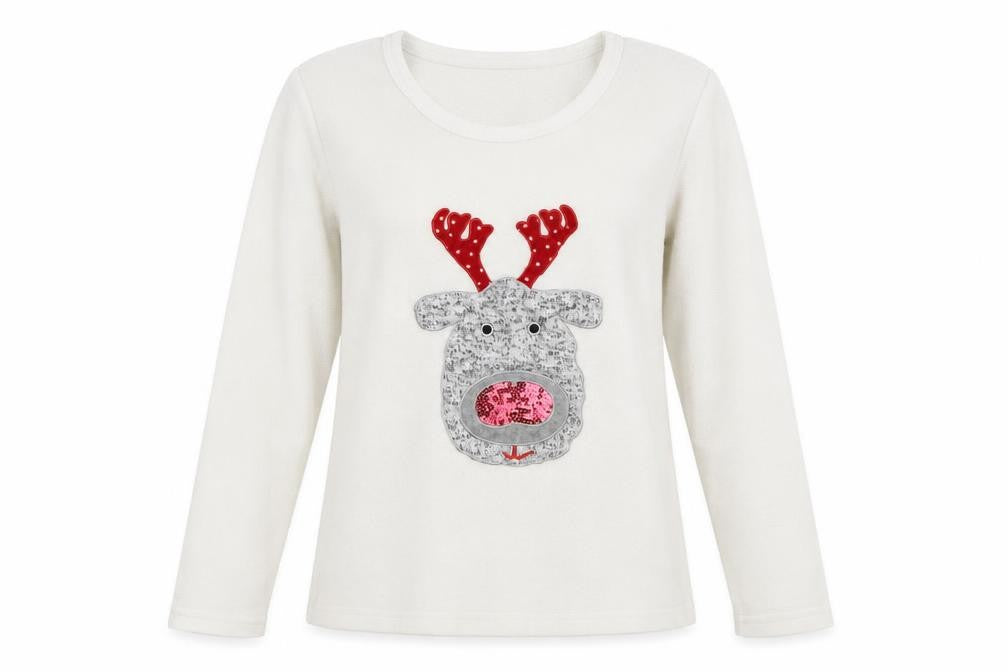 F&F Womens White Solid  Top Pyjama Top Size 8  - christmas reindeer rudolph