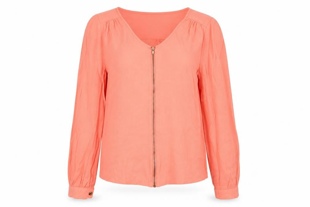 Front view of Yumi women’s pink basic blouse, size UK 8