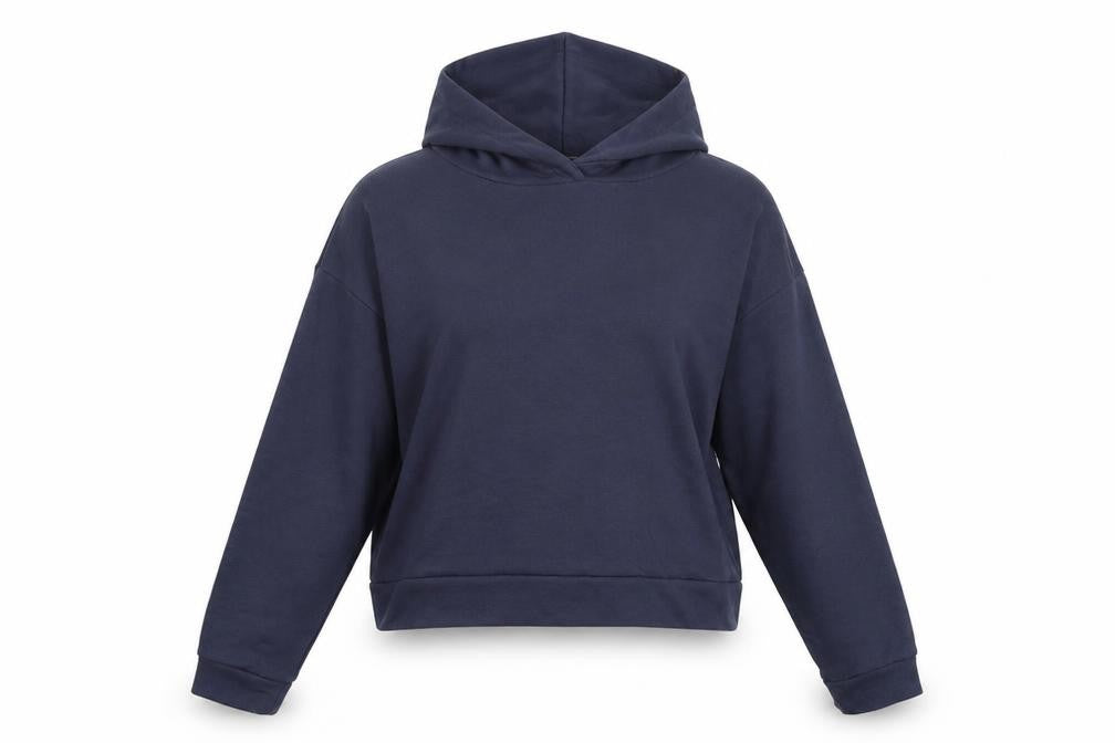 Front view of jeff&co women’s purple pullover hoodie, size UK 14