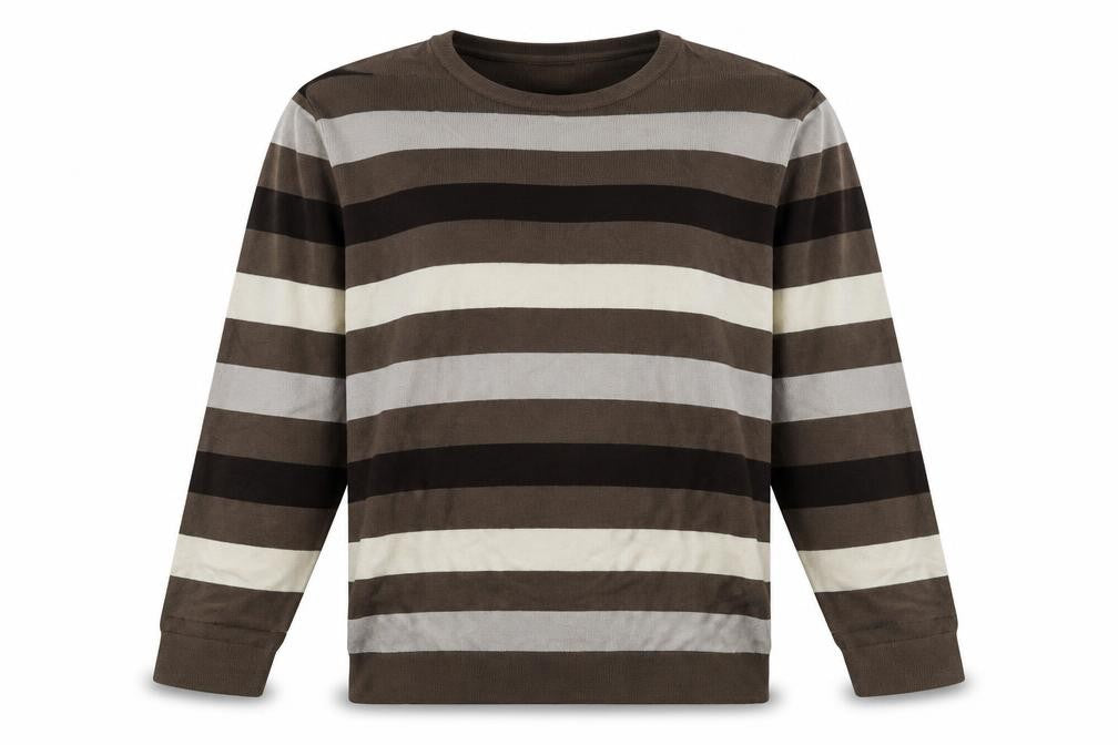 Front view of Next women’s brown striped pullover sweatshirt, size L