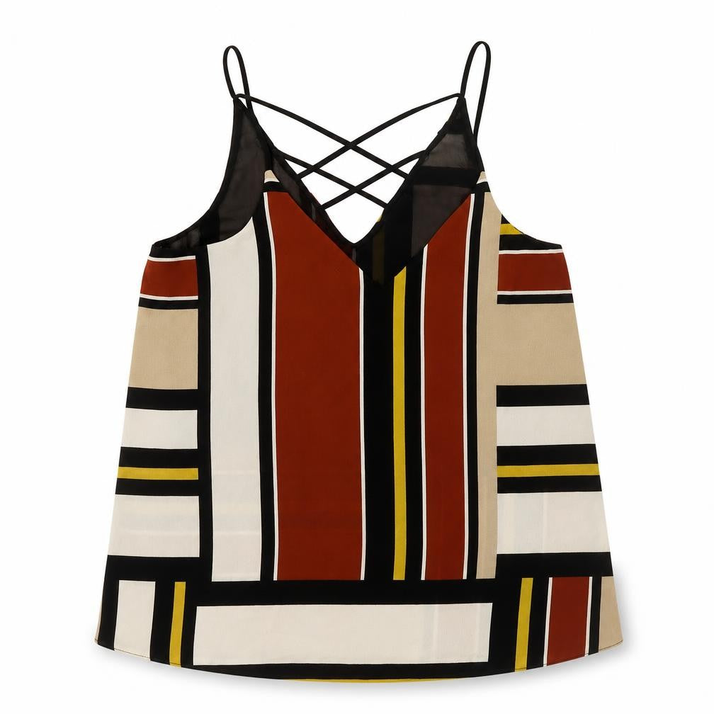 Front view of River Island women’s brown geometric basic tank, size UK 8