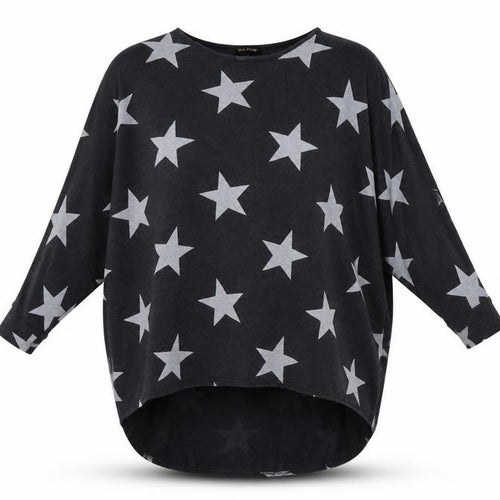 QED London Womens Grey Geometric  Tunic Sweatshirt Size M  - Star Print