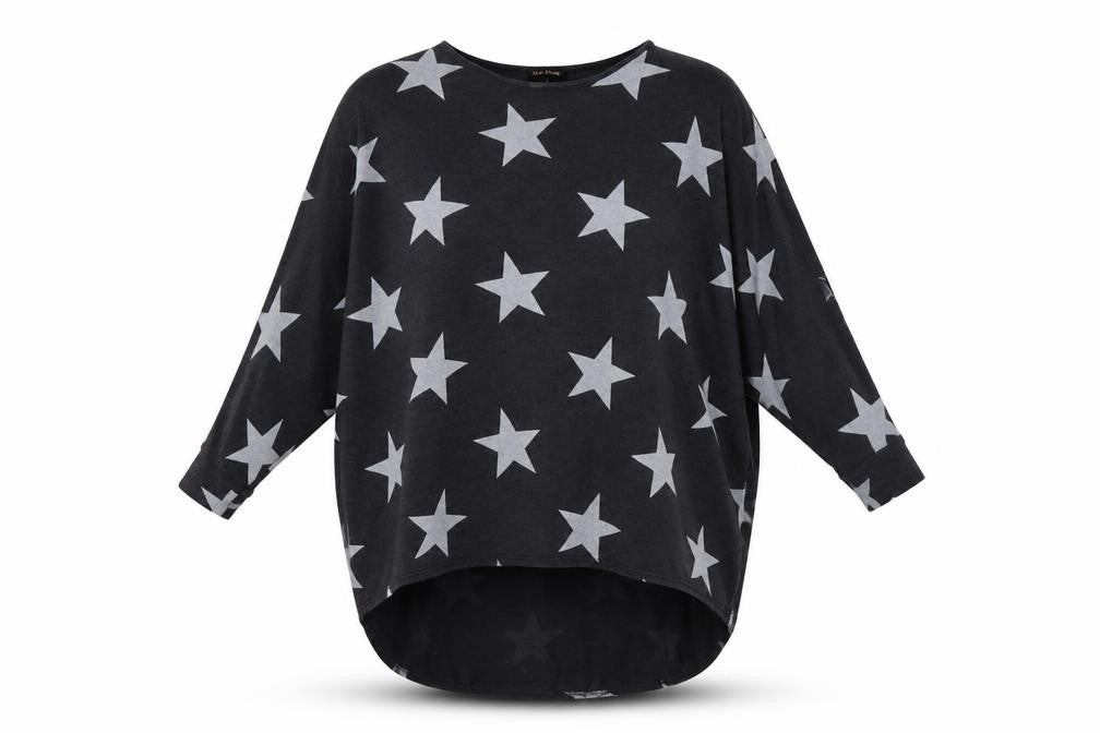QED London Womens Grey Geometric  Tunic Sweatshirt Size M  - Star Print