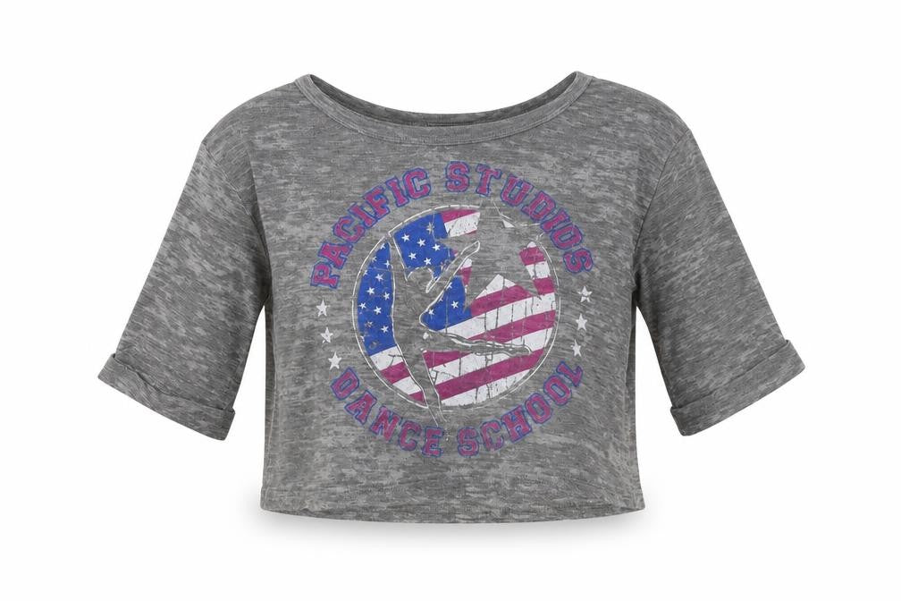 Front view of Topshop women’s grey cropped t-shirt, size UK 8