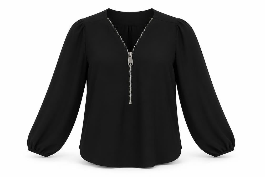 Front view of Forever Unique women’s black basic blouse, size S