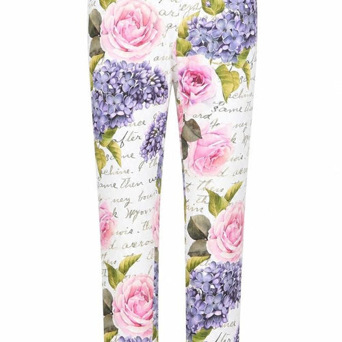 Monalisa Girls White Floral   Pyjama Pants Size L  - Pink Purple Flowers Cropped
