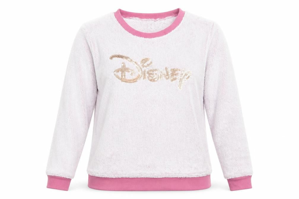 Disney by Love to Lounge Womens Pink Solid   Pyjama Top Size M  - Disney in sequins Fluffy