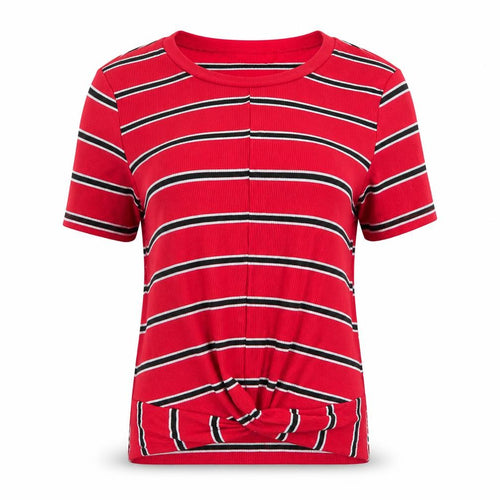 New Look  Womens Red Striped  Tunic T-Shirt Size 12  - Front hem detail Red White Black stripe