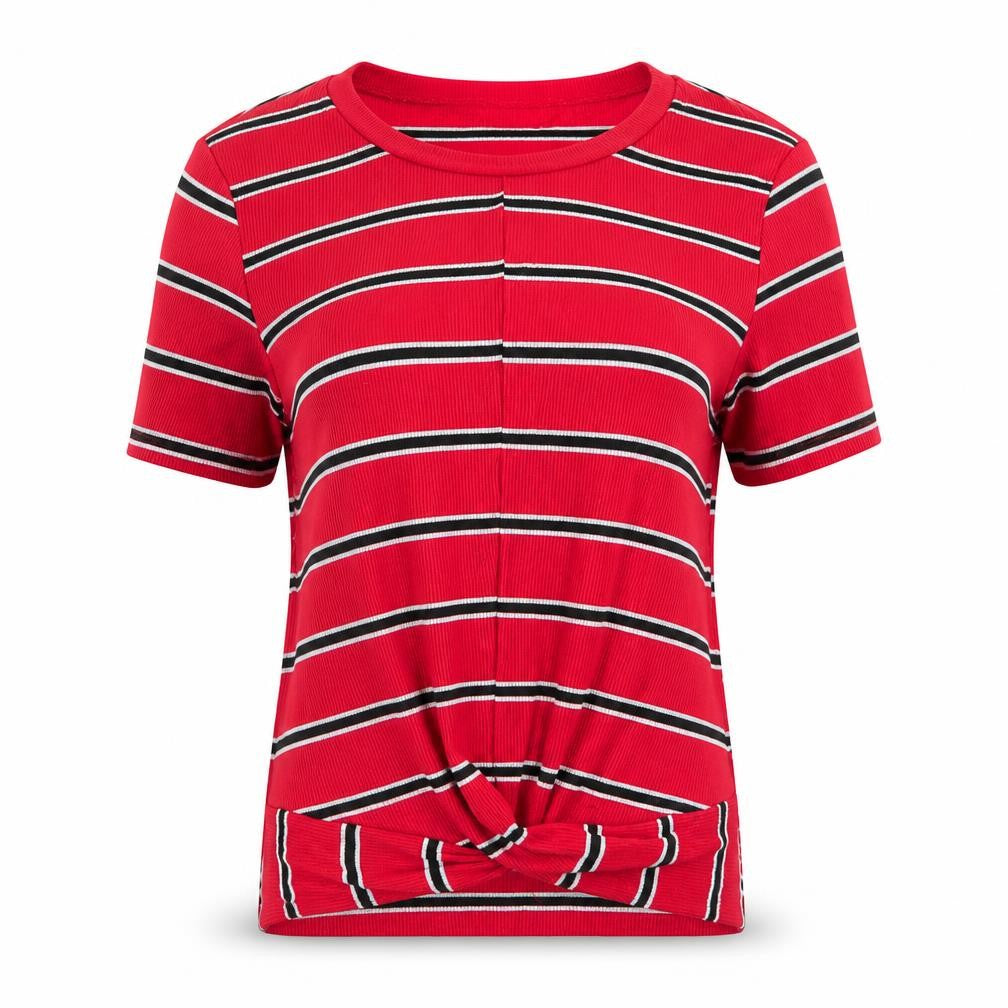 New Look  Womens Red Striped  Tunic T-Shirt Size 12  - Front hem detail Red White Black stripe