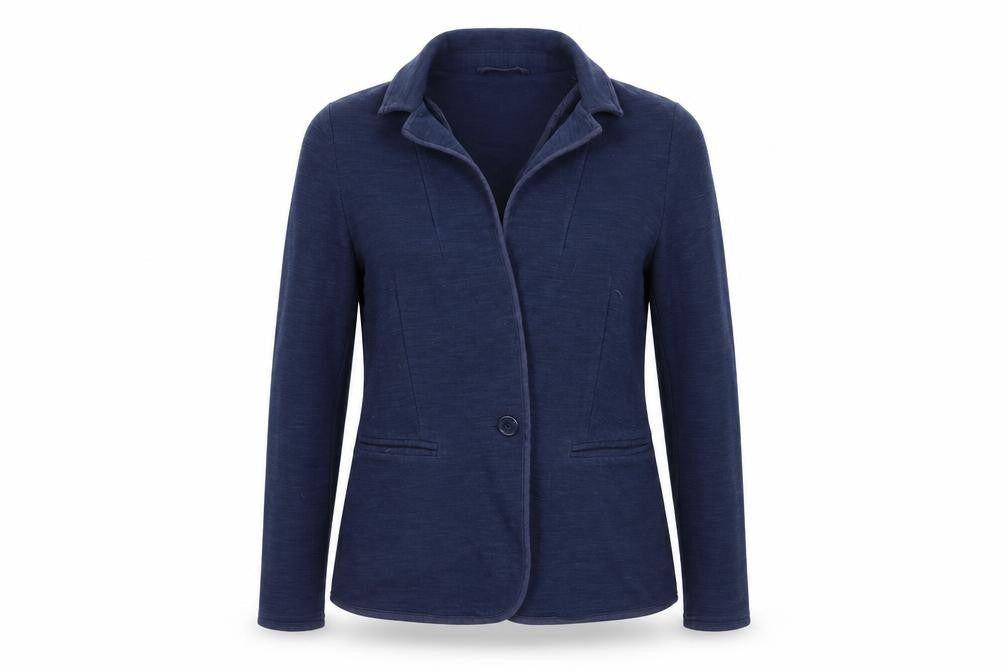 Front view of New Look women’s blue jacket coat, size UK 10, - soft feel