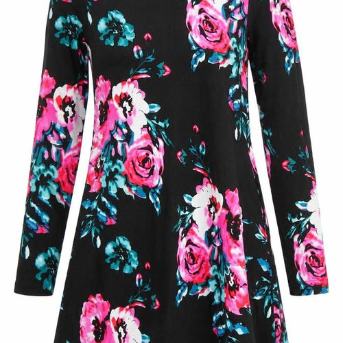 Preworn Womens Black Floral Jersey Fit & Flare  Size XS  - pink & blue flowers