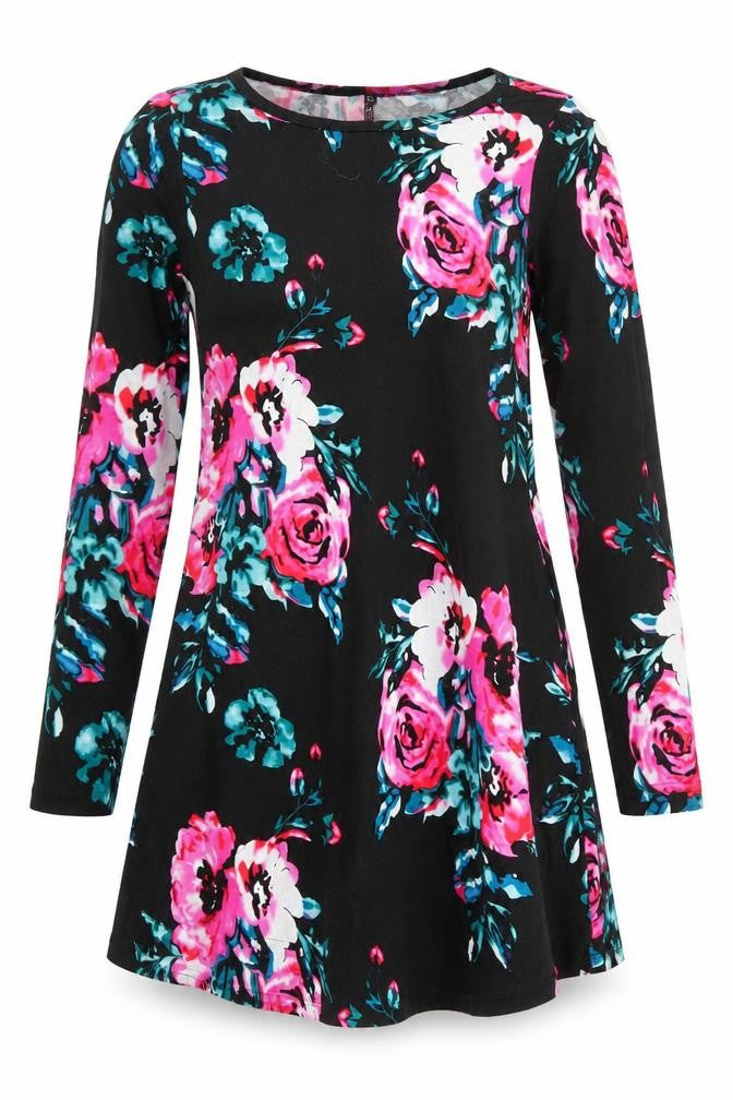 Preworn Womens Black Floral Jersey Fit & Flare  Size XS  - pink & blue flowers