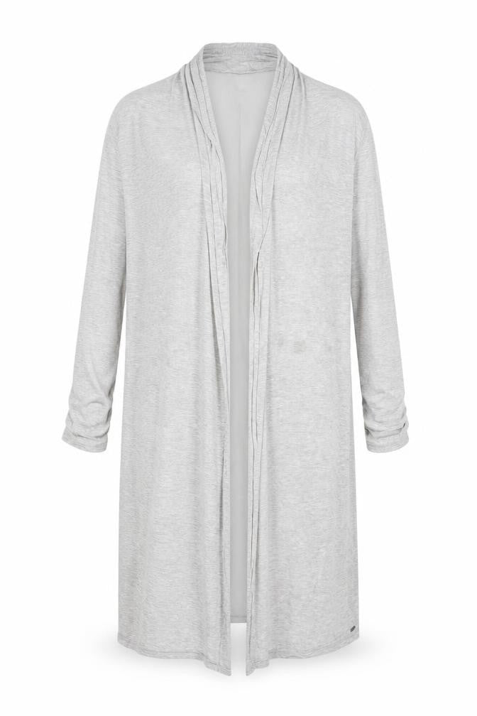 Front view of Marks & Spencer women’s grey cardigan jumper, size UK 8