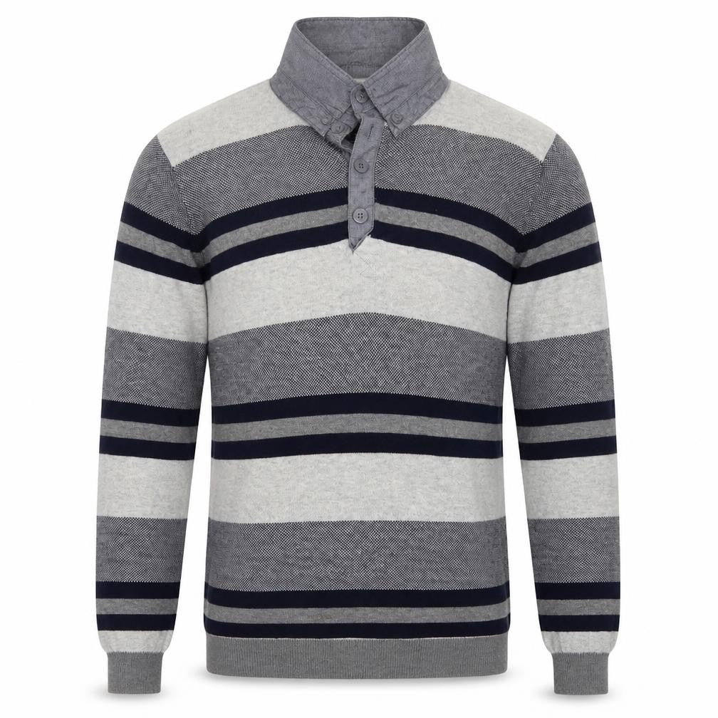 Front view of BHS men’s multicoloured striped jumper, size M