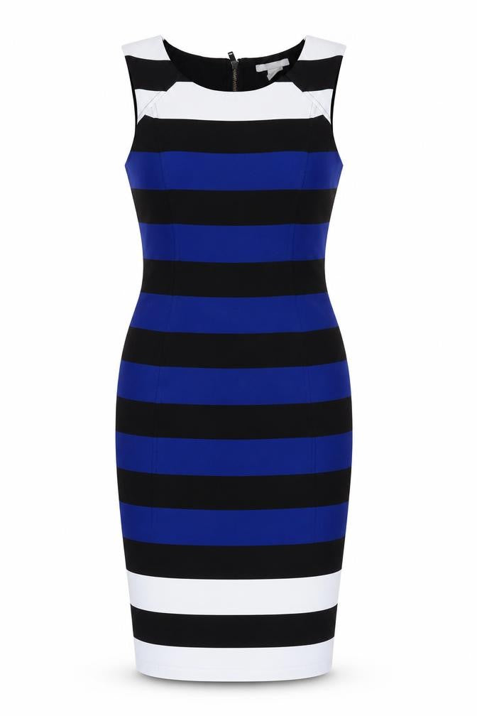 Front view of H&M women’s multicoloured striped pencil dress, size S