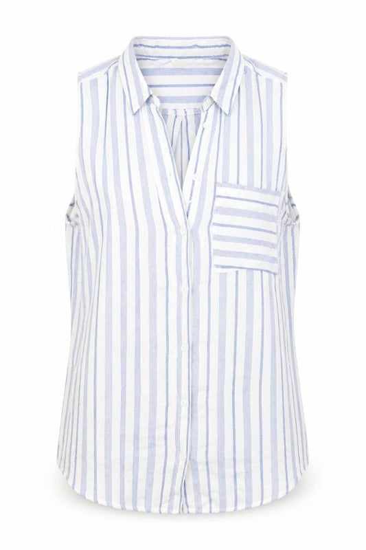 Front view of Papaya women’s blue striped basic button-up, size UK 10