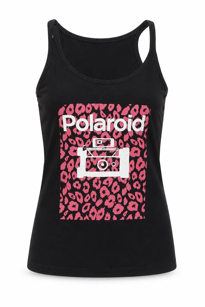 Front view of Polaroid women’s black basic tank, size S