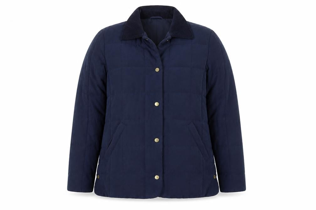 Front view of M&D women’s blue jacket, size UK 12