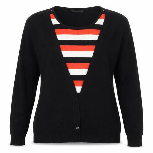 JUST ELEGANCE Womens Black Striped  Cardigan Jumper Size XL