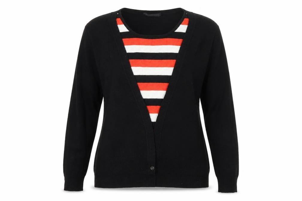 JUST ELEGANCE Womens Black Striped  Cardigan Jumper Size XL