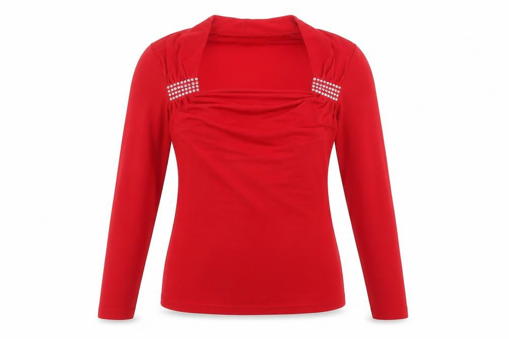 Front view of Kaleidoscope women’s red basic t-shirt, size UK 14