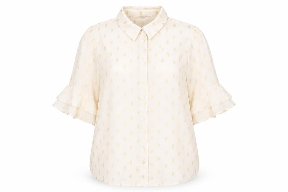 Front view of Dorothy Perkins women’s ivory geometric basic button-up, size UK 16