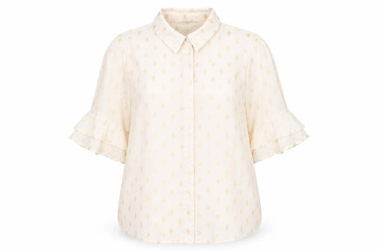 Front view of Dorothy Perkins women’s ivory geometric basic button-up, size UK 16
