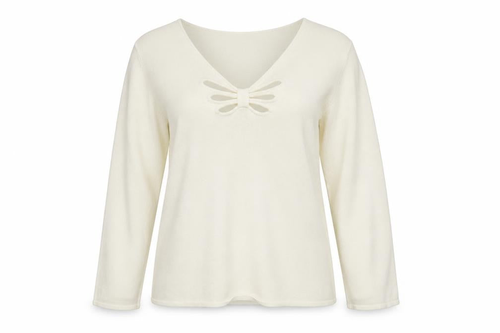 Front view of Nightingales women’s white knit basic blouse, size UK 14