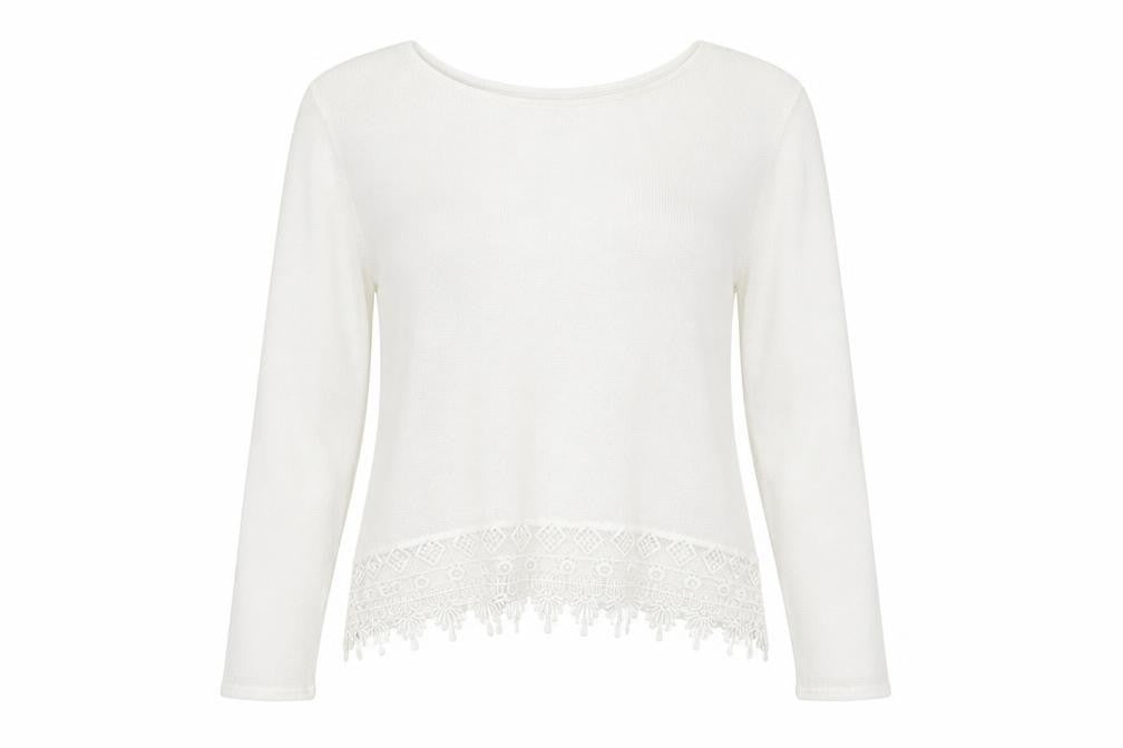 Front view of H&M women’s white knit jumper, size L, - thin material