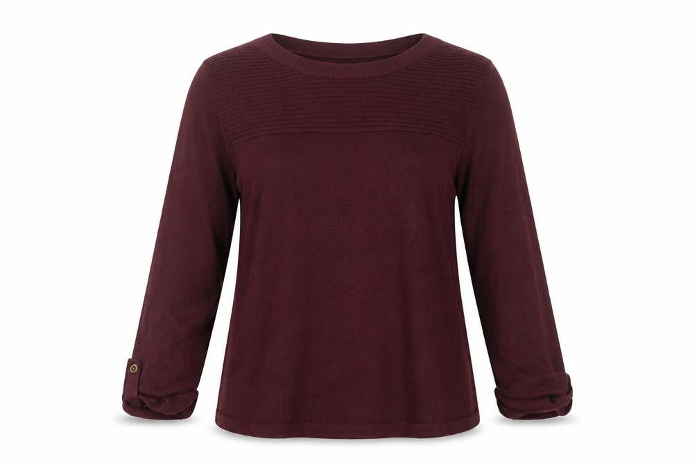 Front view of ARISTA women’s purple knit jumper, size UK 14