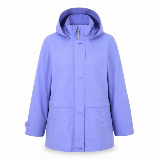 Front view of Telemac women’s purple jacket coat, size M