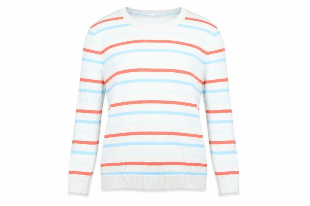 Front view of Gap women’s multicoloured striped jumper, size XS
