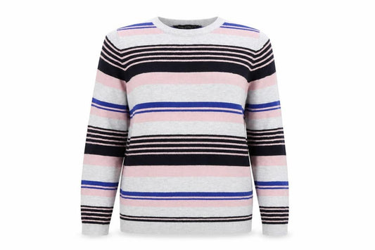 Front view of Dorothy Perkins women’s multicoloured striped jumper, size UK 12
